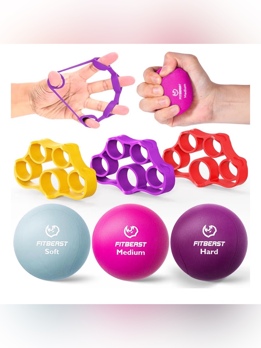 FitBeast Grip Strength Trainer Hand Therapy Kit Finger Exerciser Stress Balls